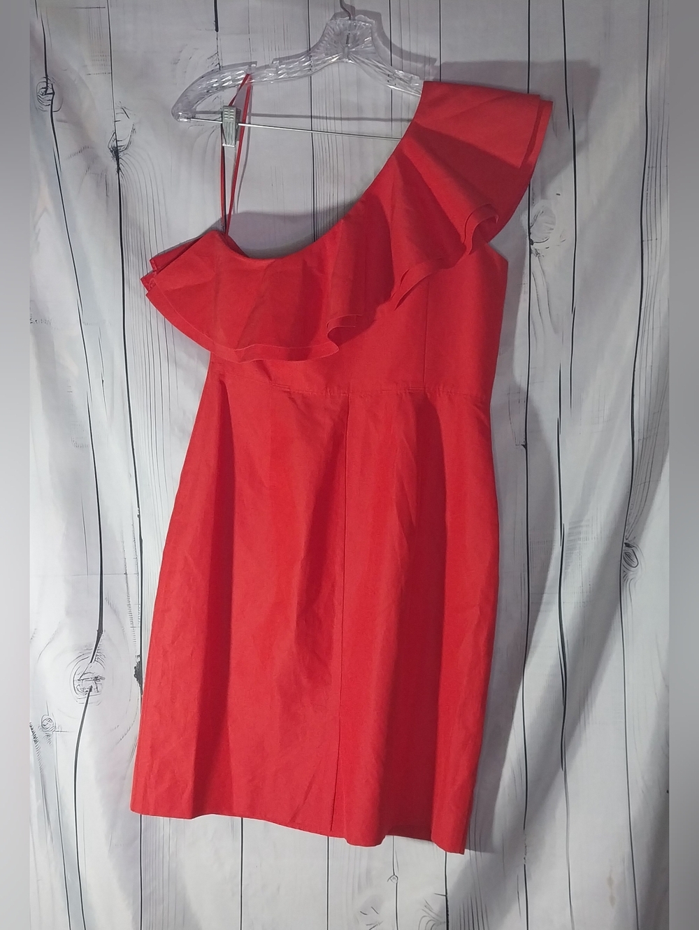 J. Crew Red One-Shoulder Ruffle Sheath Cocktail Classic Contemporary Dress - Picture 2 of 8
